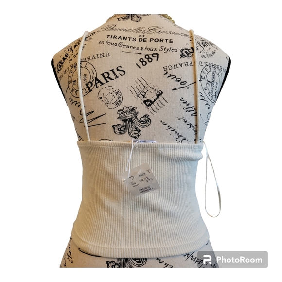 NWT ZARA Cropped Eyelet Ribbed Beige Crop Top - Picture 7 of 7